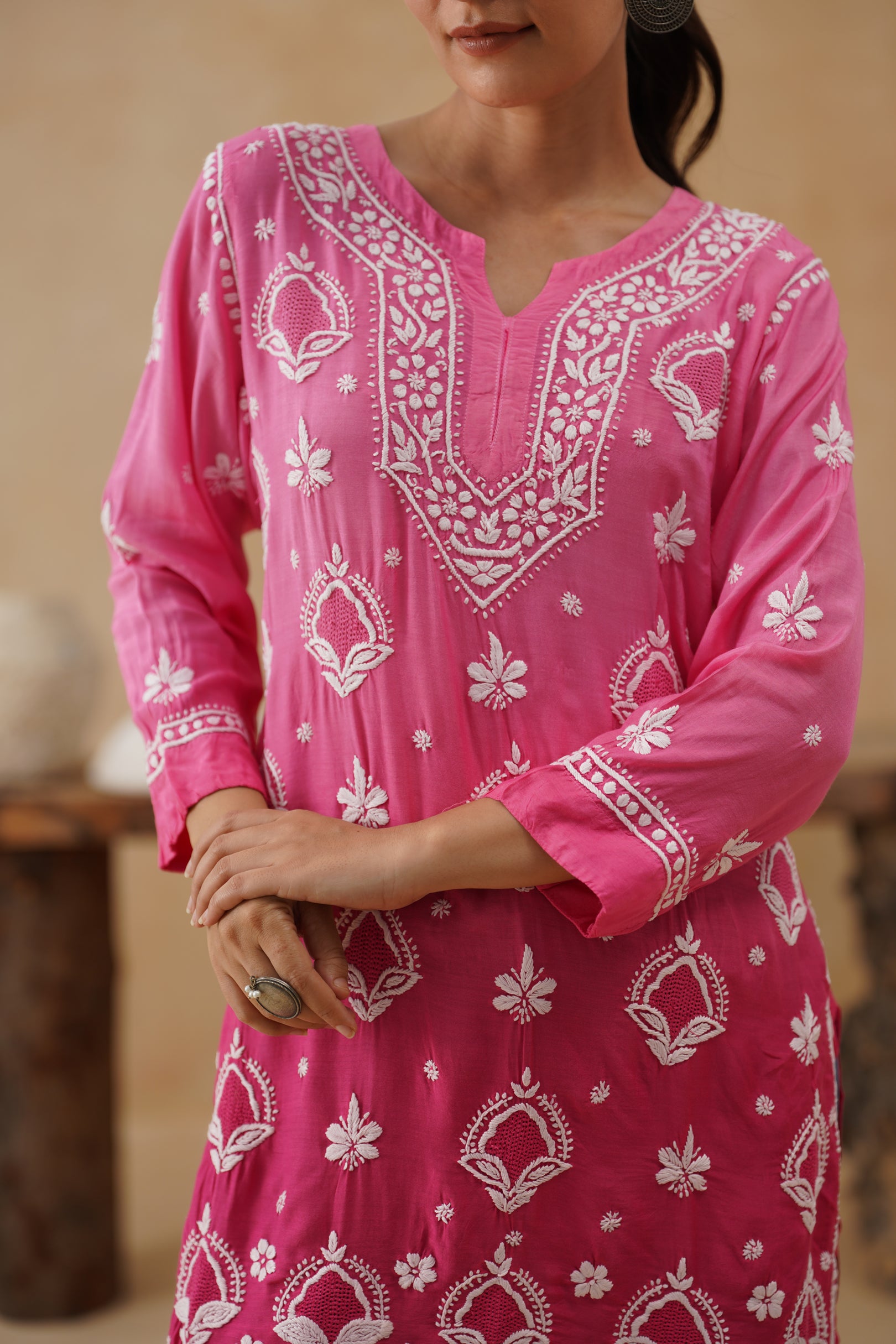Mul Short Kurti with Jaali - Pink Ombre