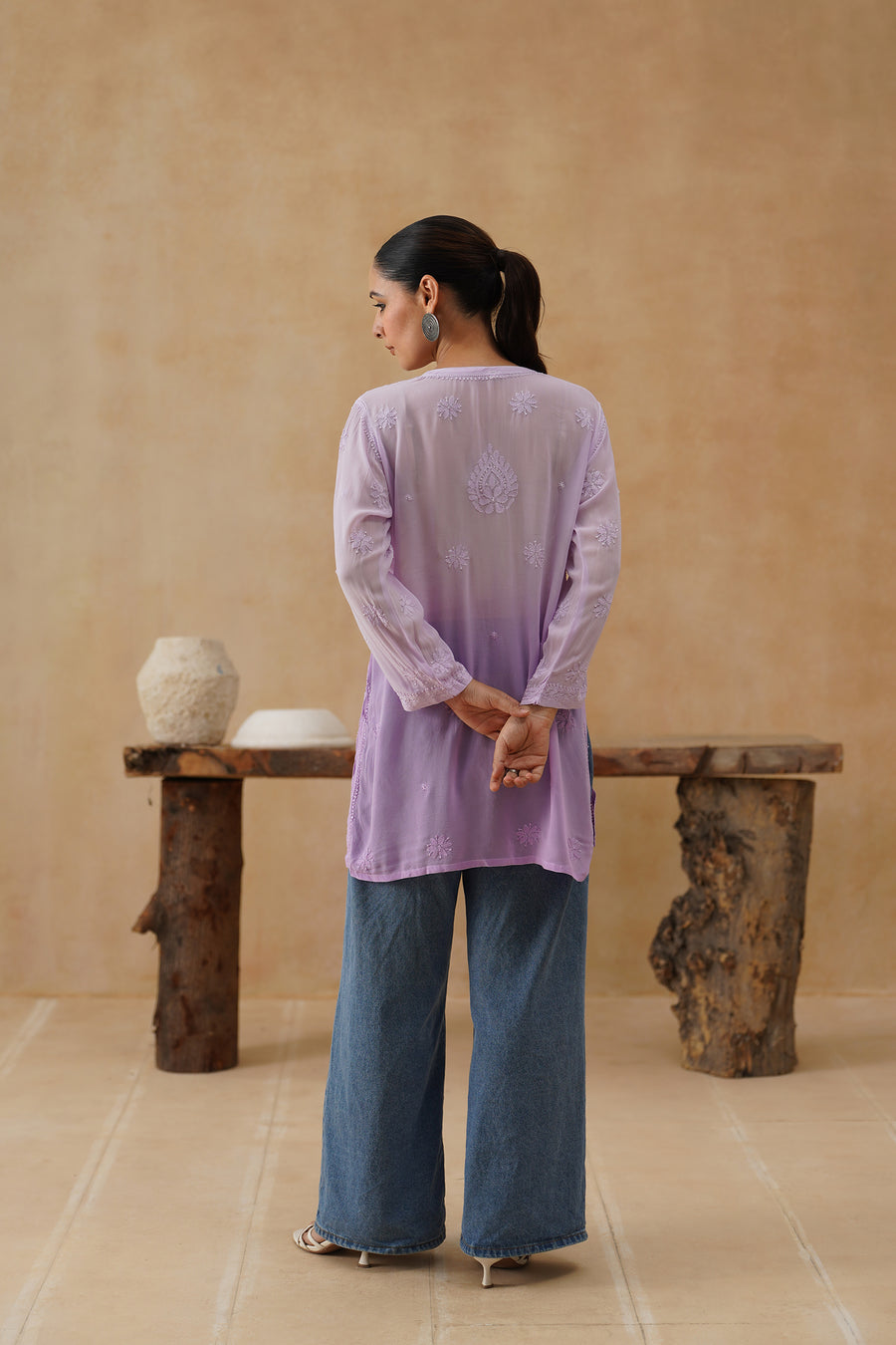 Muslin Short kurti Jaal - Purple