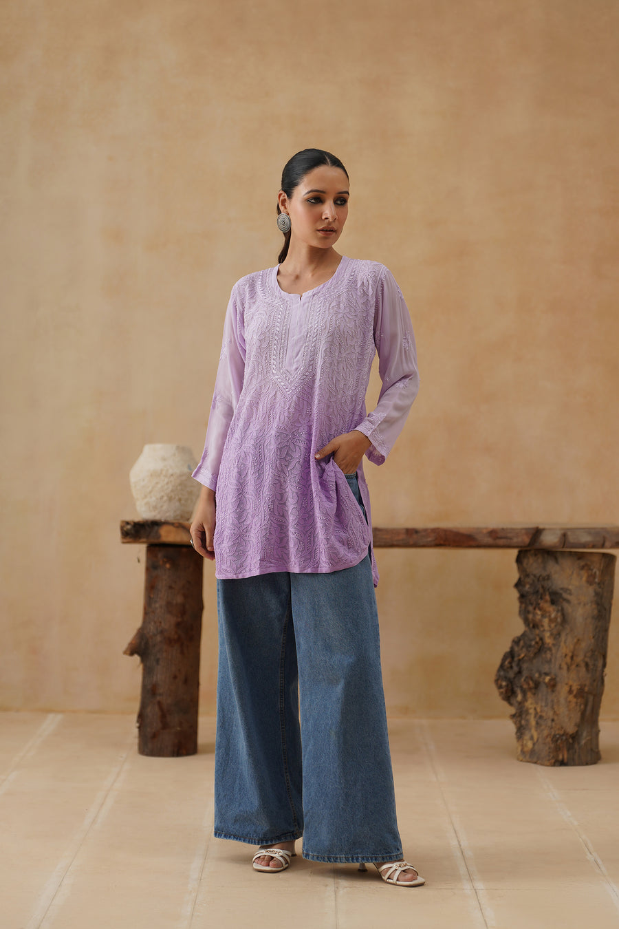Muslin Short kurti Jaal - Purple