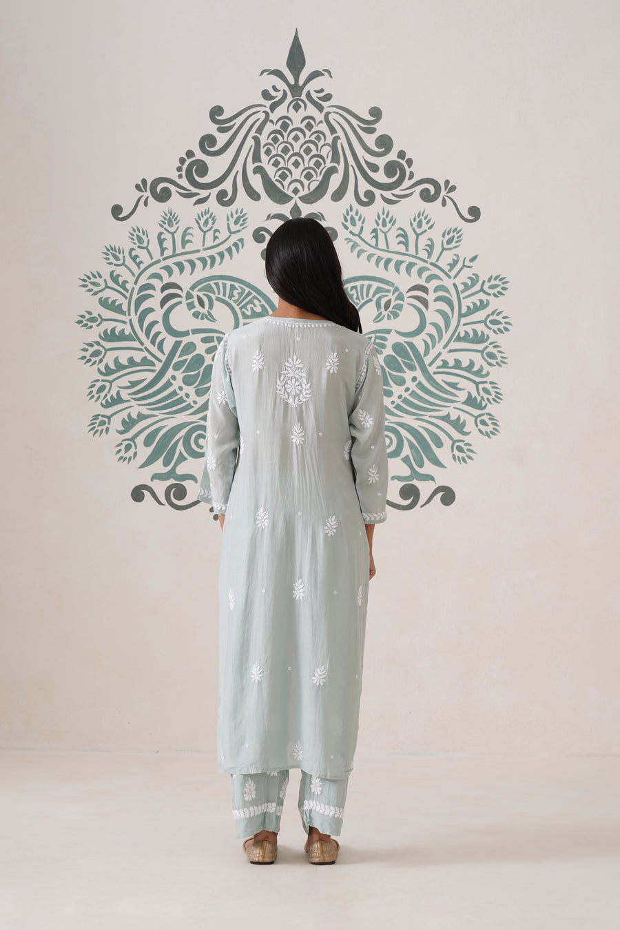 Chikankari Mul Chanderi Coord Set - Mint Green