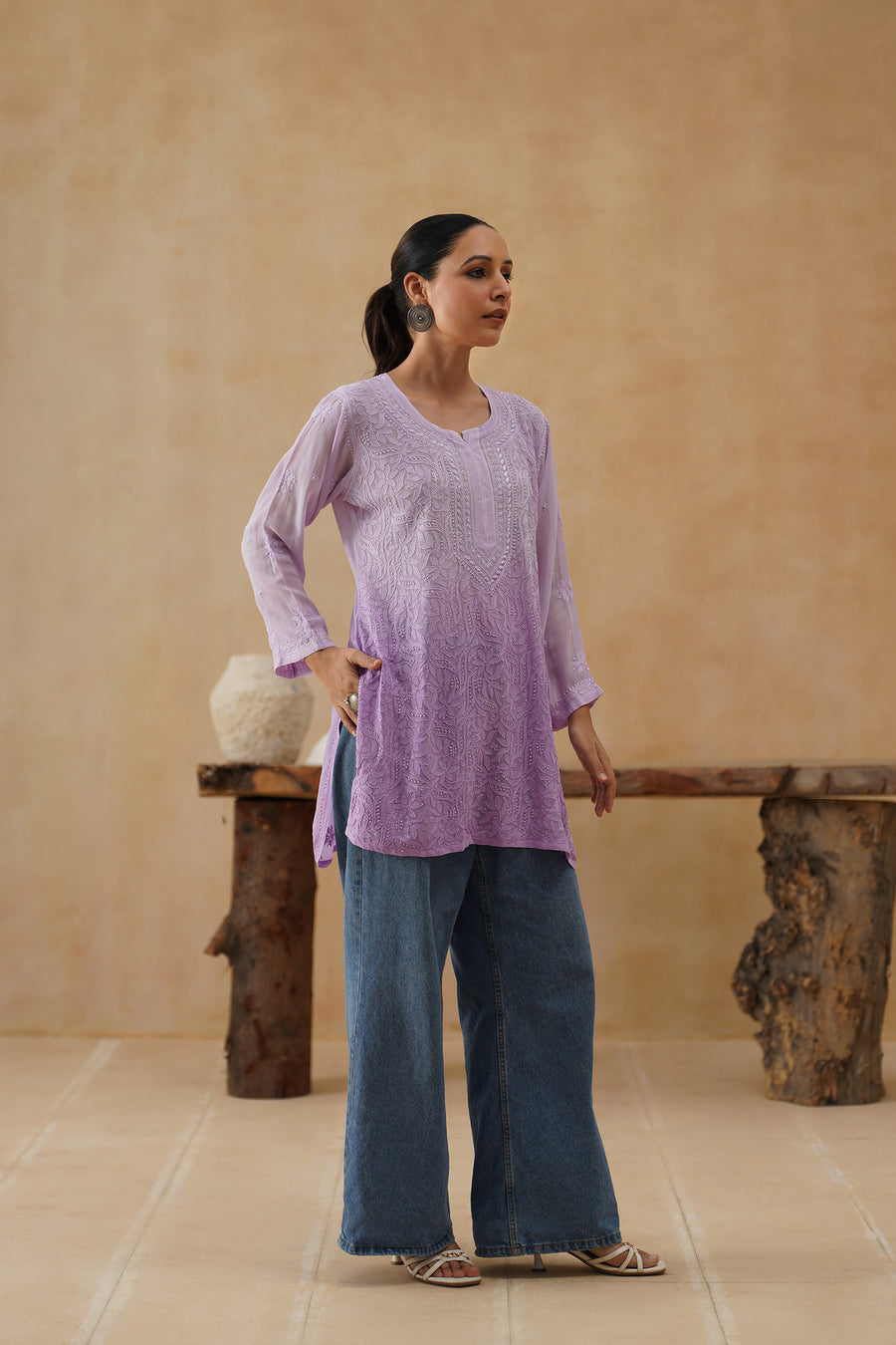 Muslin Short kurti Jaal - Purple