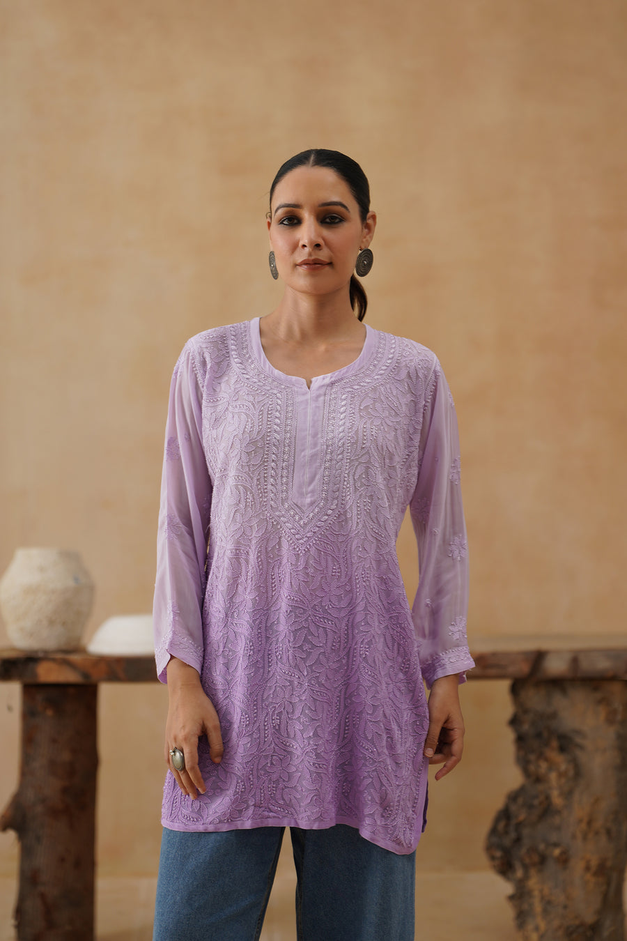 Muslin Short kurti Jaal - Purple