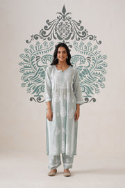 Chikankari Mul Chanderi Coord Set - Mint Green
