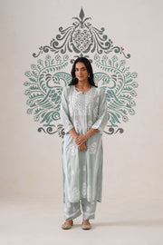 Chikankari Mul Chanderi Coord Set - Mint Green