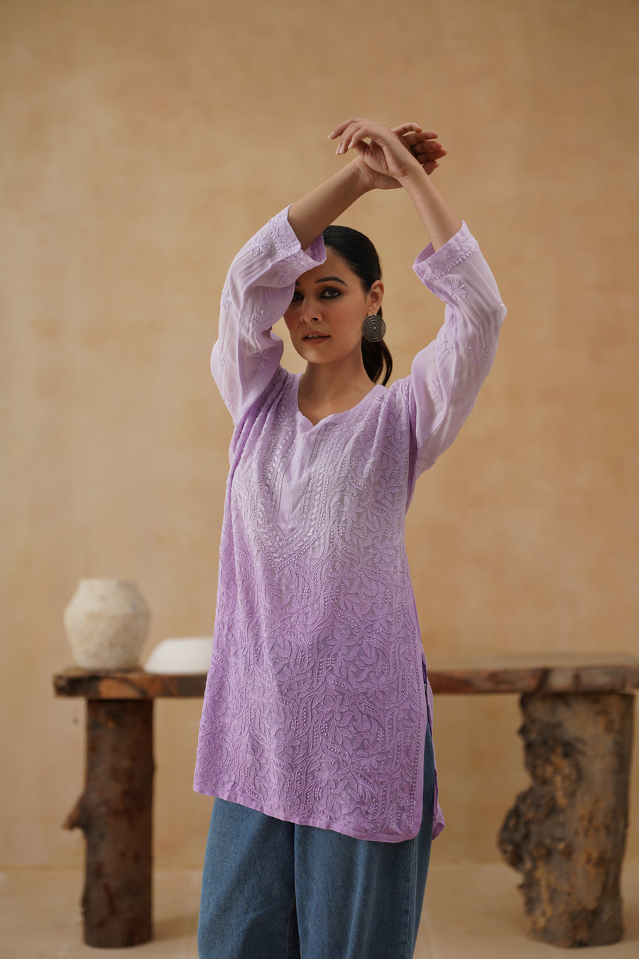 Muslin Short kurti Jaal - Purple