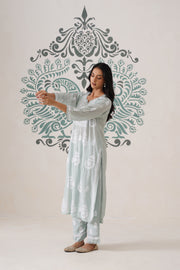 Chikankari Mul Chanderi Coord Set - Mint Green