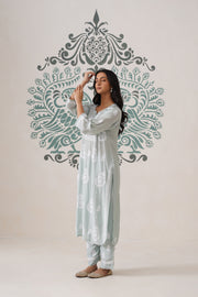 Chikankari Mul Chanderi Coord Set - Mint Green