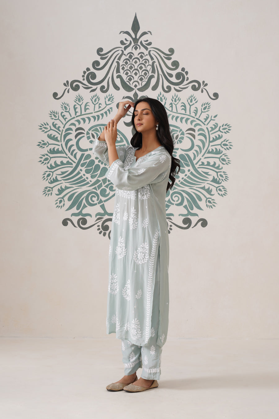 Chikankari Mul Chanderi Coord Set - Mint Green