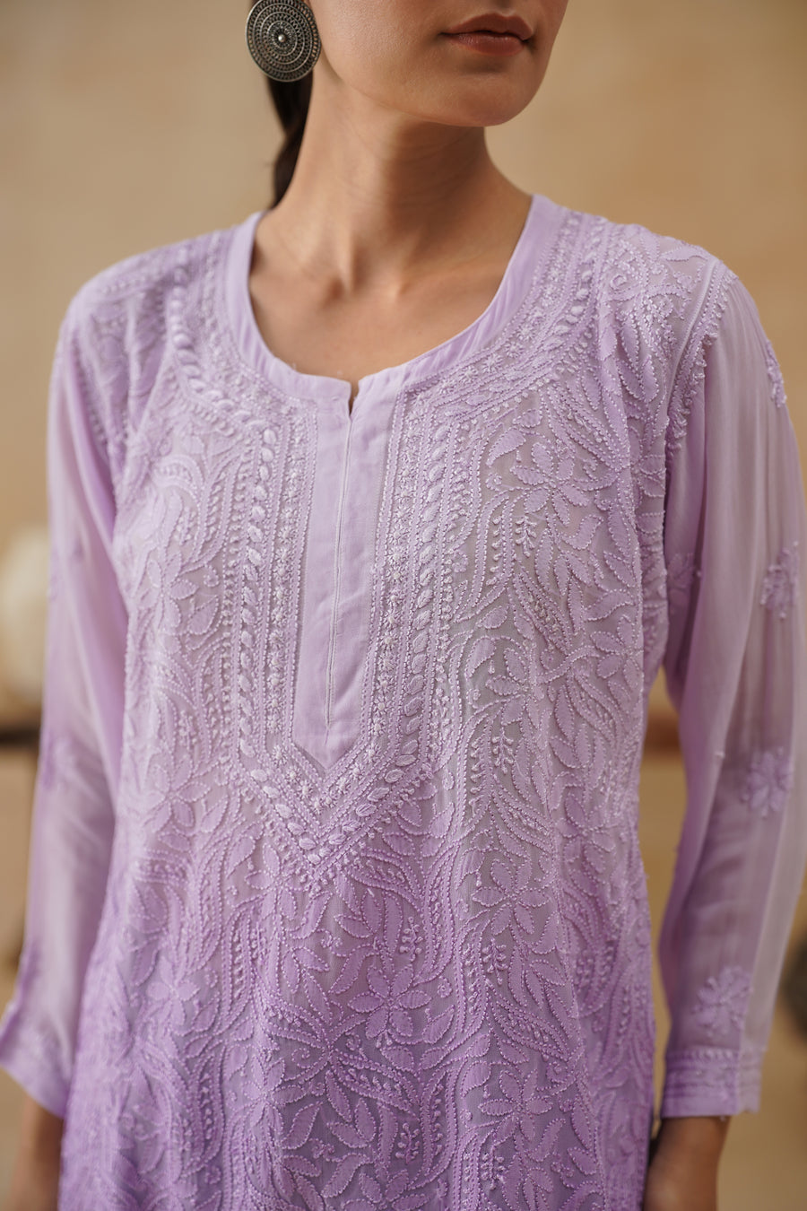 Muslin Short kurti Jaal - Purple