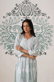 Chikankari Mul Chanderi Coord Set - Mint Green