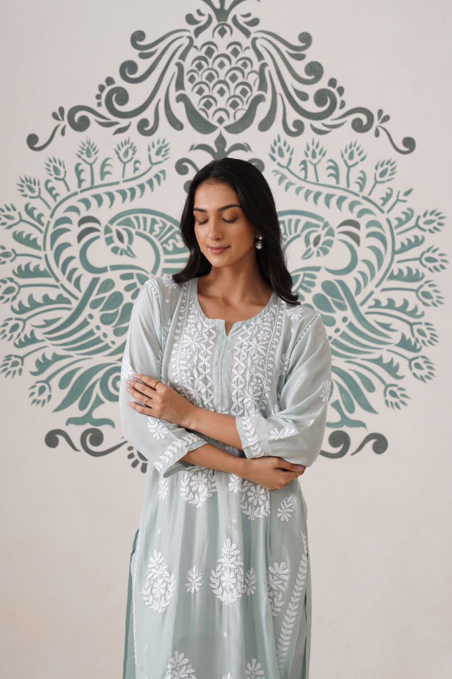 Chikankari Mul Chanderi Coord Set - Mint Green