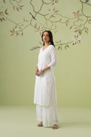 Mul Cotton Chikankari Long Kurti - White