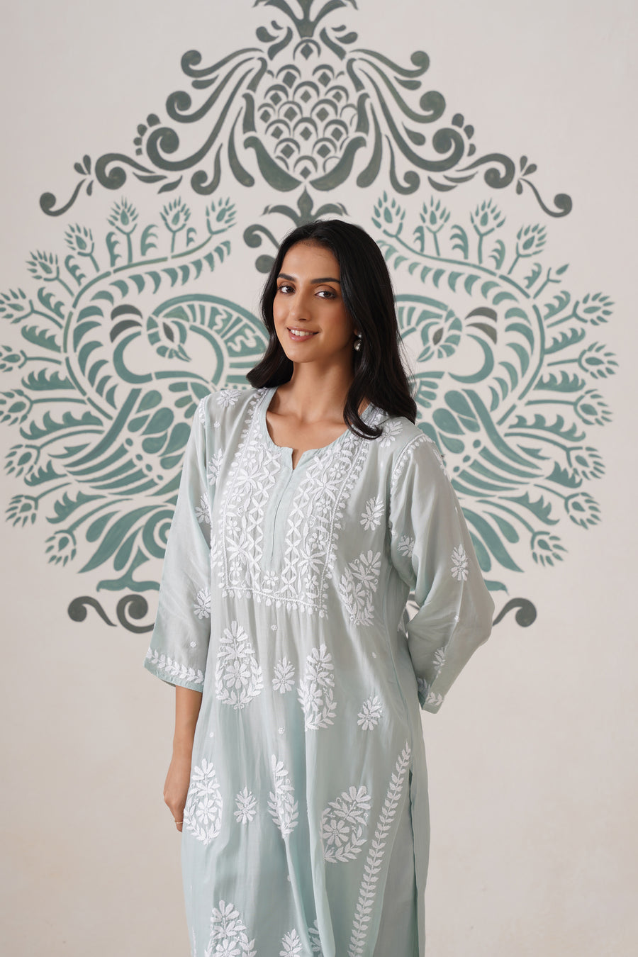Chikankari Mul Chanderi Coord Set - Mint Green