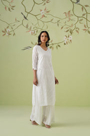 Mul Cotton Chikankari Long Kurti - White