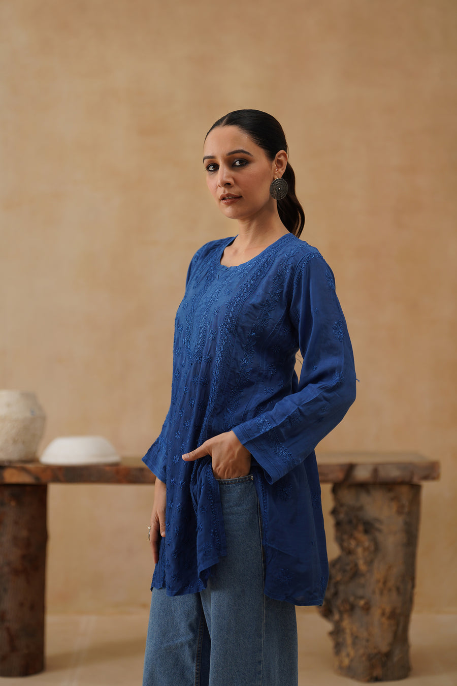 Muslin Short Kurti - Midnight blue