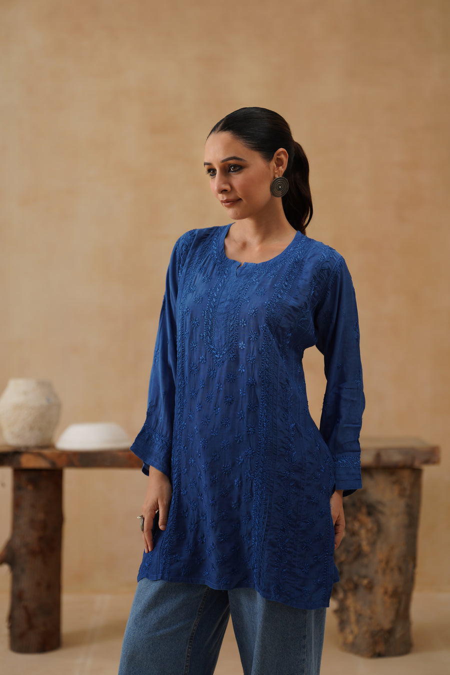 Muslin Short Kurti - Midnight blue