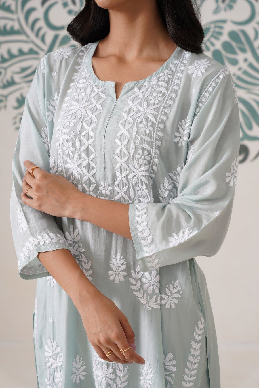 Chikankari Mul Chanderi Coord Set - Mint Green