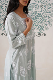 Chikankari Mul Chanderi Coord Set - Mint Green