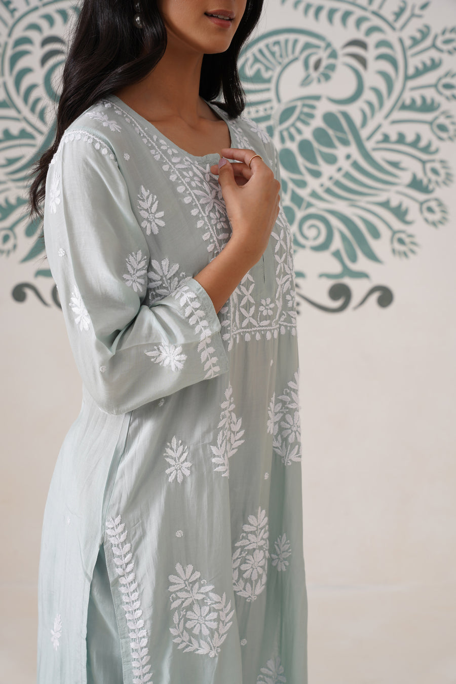 Chikankari Mul Chanderi Coord Set - Mint Green