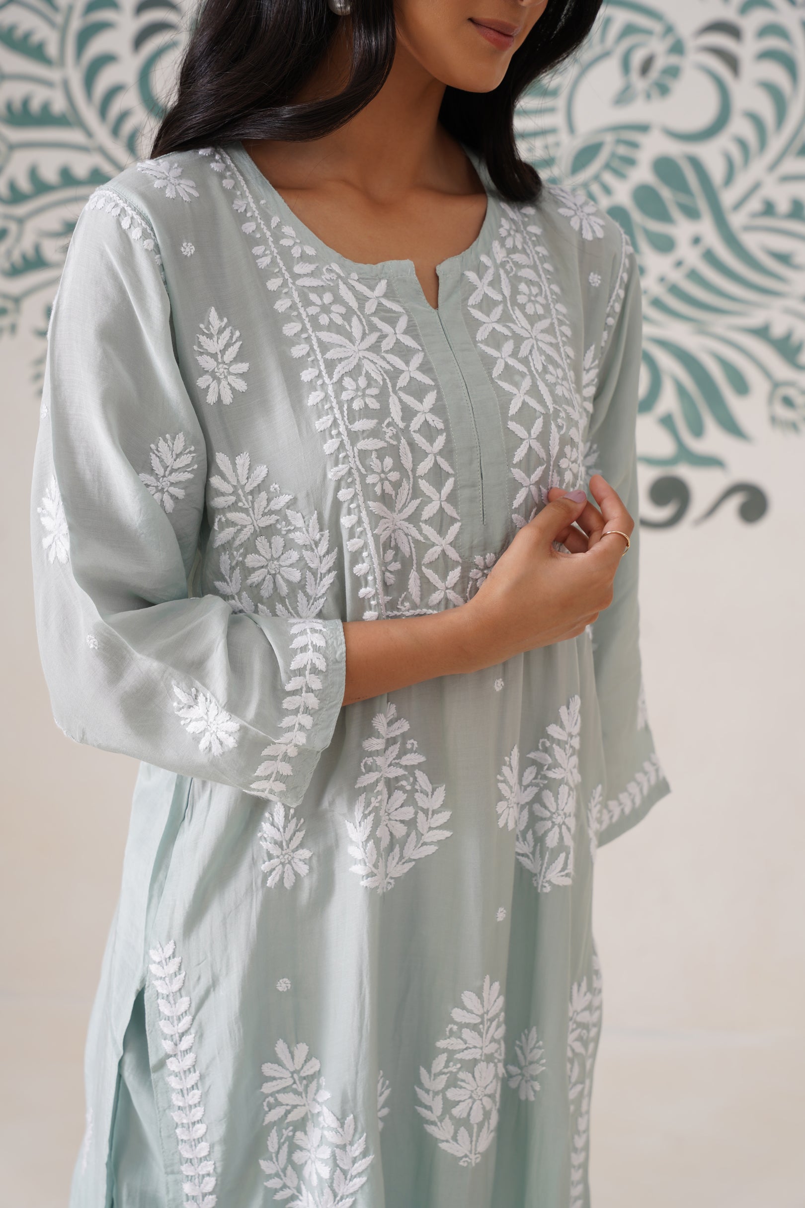 Chikankari Mul Chanderi Coord Set - Mint Green