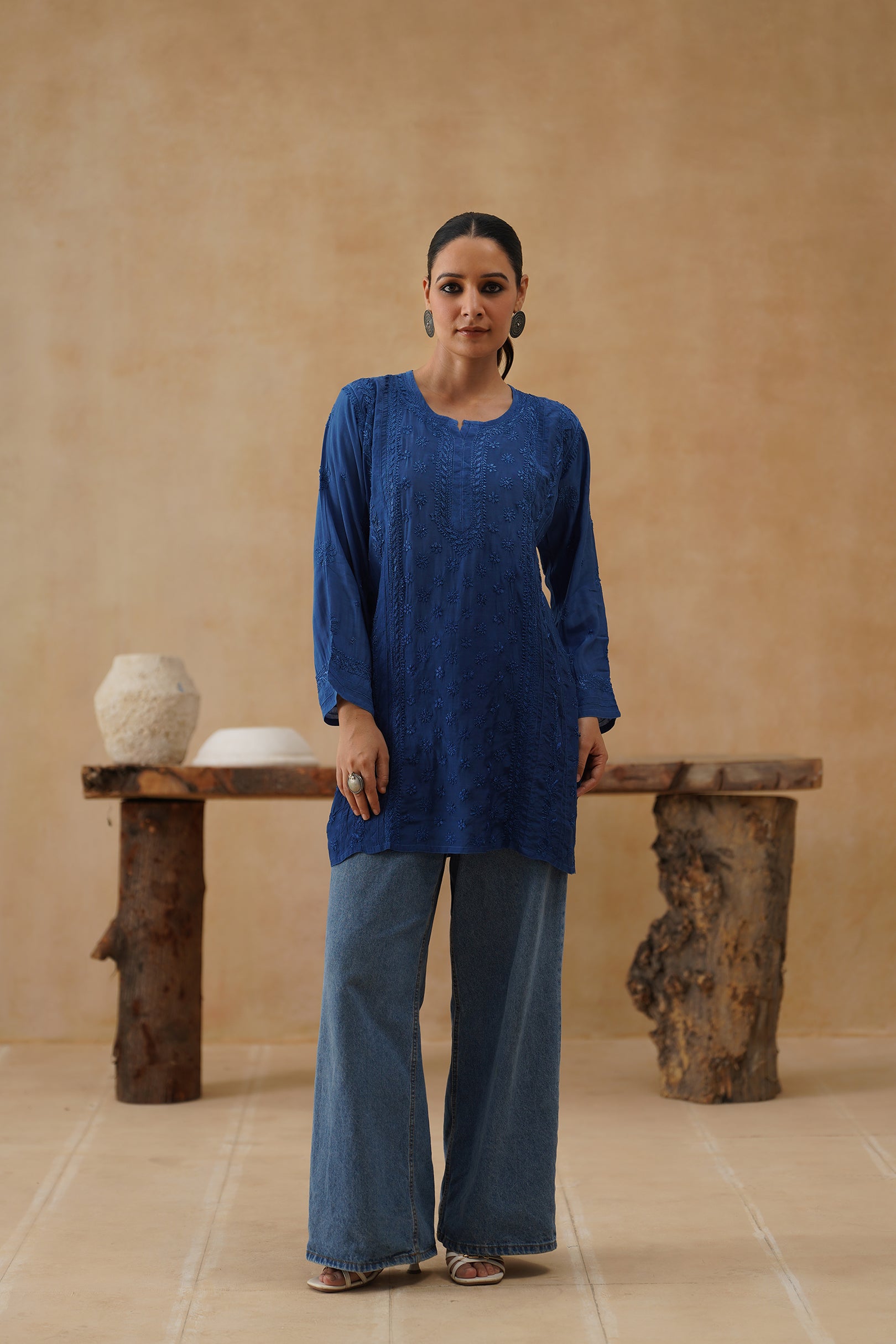 Muslin Short Kurti - Midnight blue