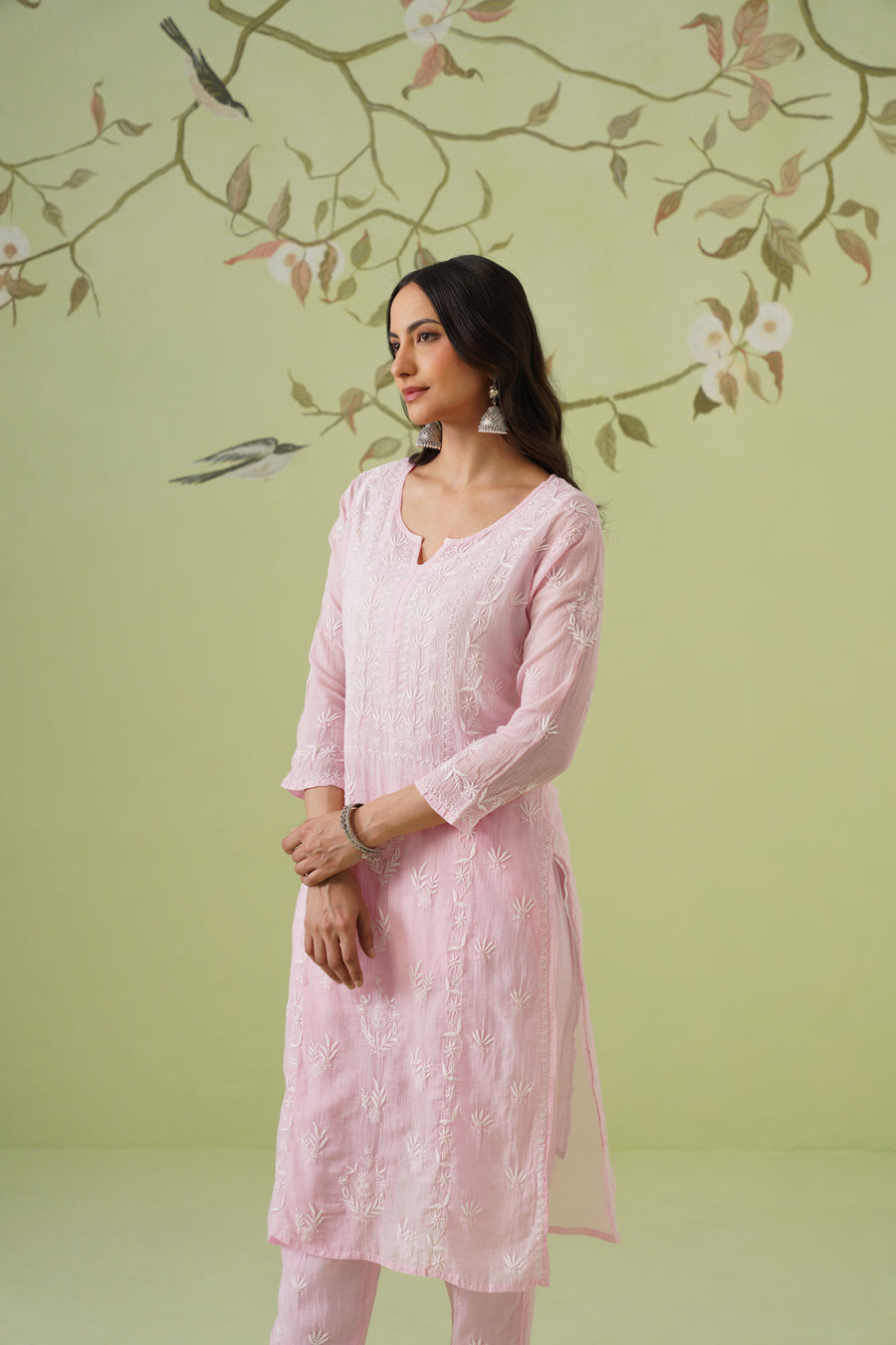 Kota Chikankari Co-ord Set - Baby Pink