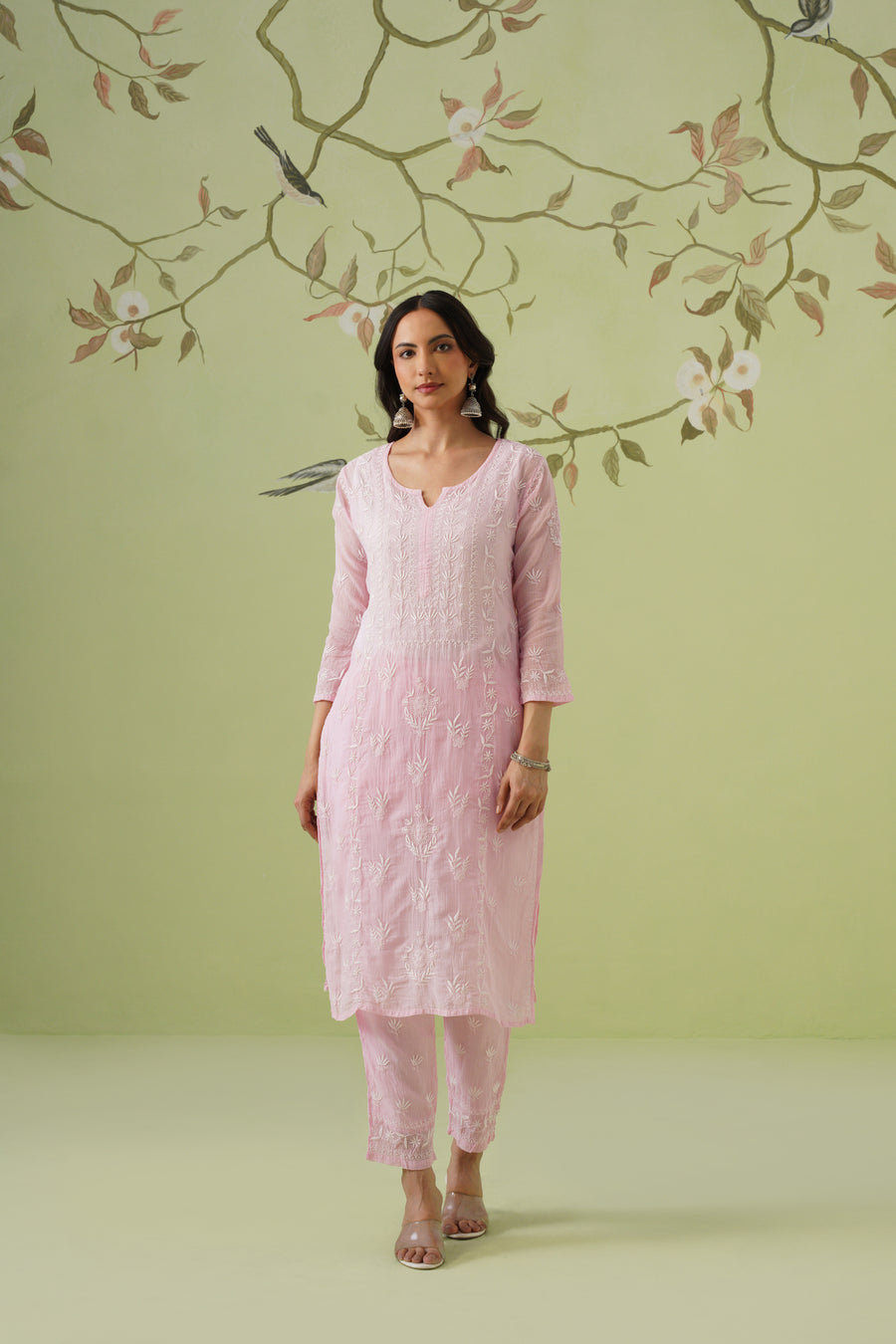 Kota Chikankari Co-ord Set - Baby Pink