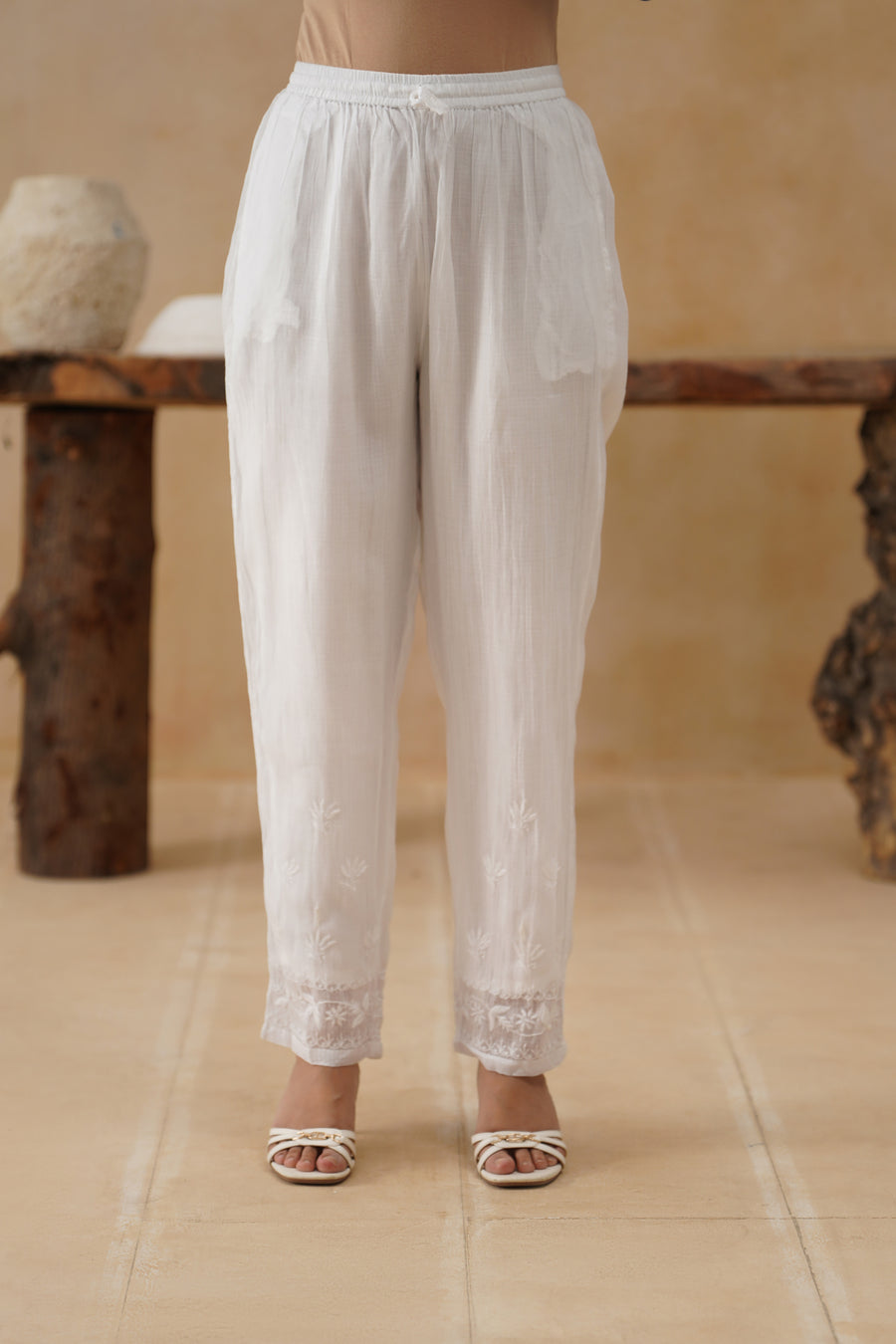 Kota Chikankari Co-ord Set - White