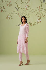 Kota Chikankari Co-ord Set - Baby Pink