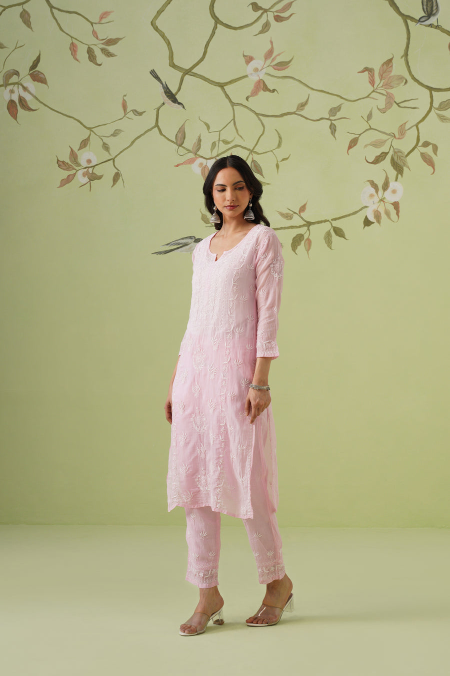 Kota Chikankari Co-ord Set - Baby Pink
