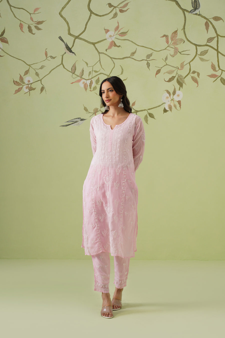 Kota Chikankari Co-ord Set - Baby Pink