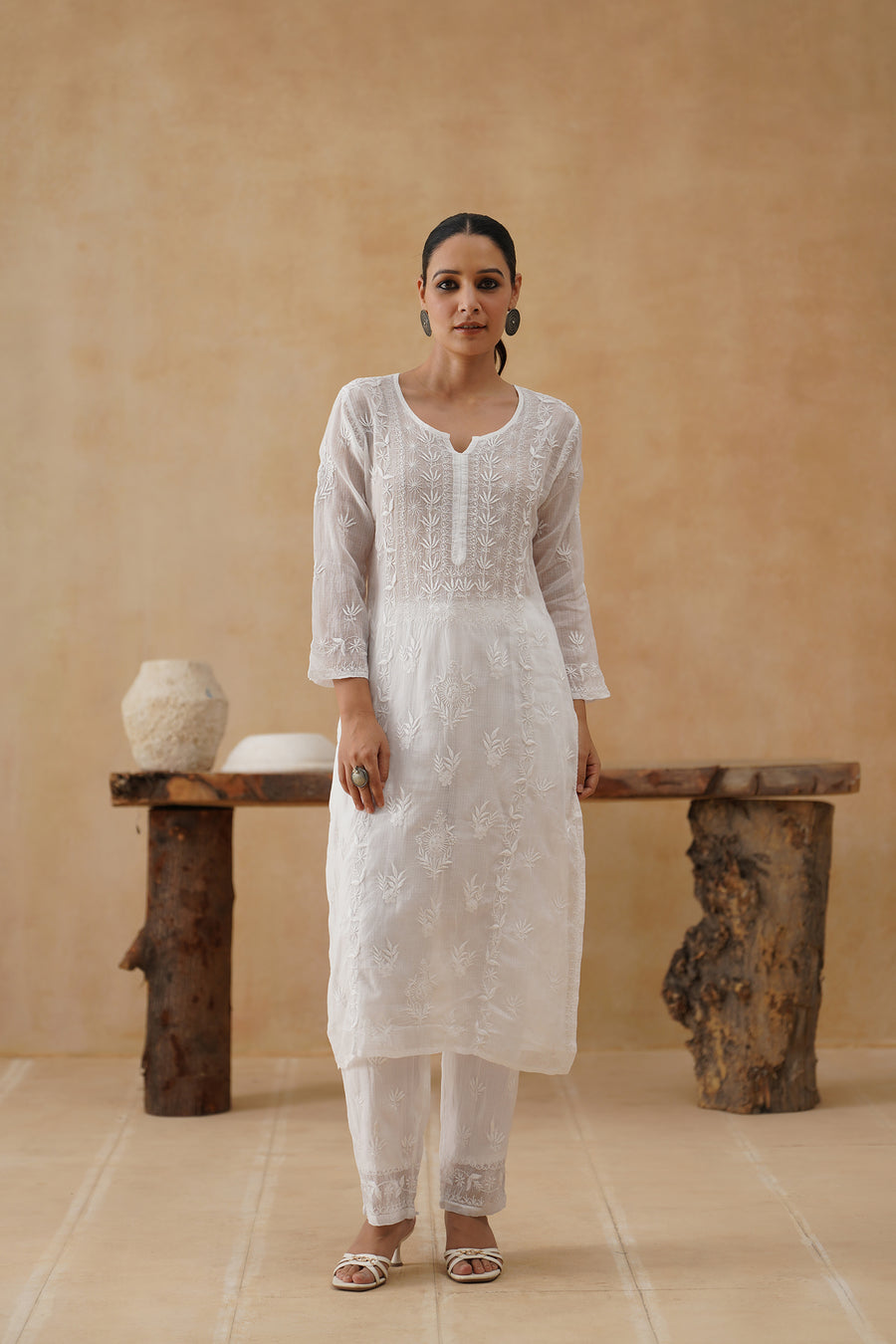 Kota Chikankari Co-ord Set - White