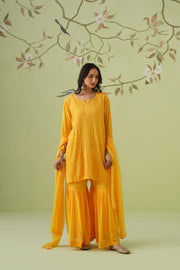 Viscose Chikankari Sharara Set - Sunshine Yellow