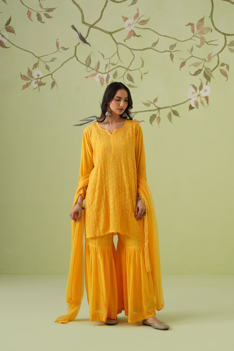 Viscose Chikankari Sharara Set - Sunshine Yellow