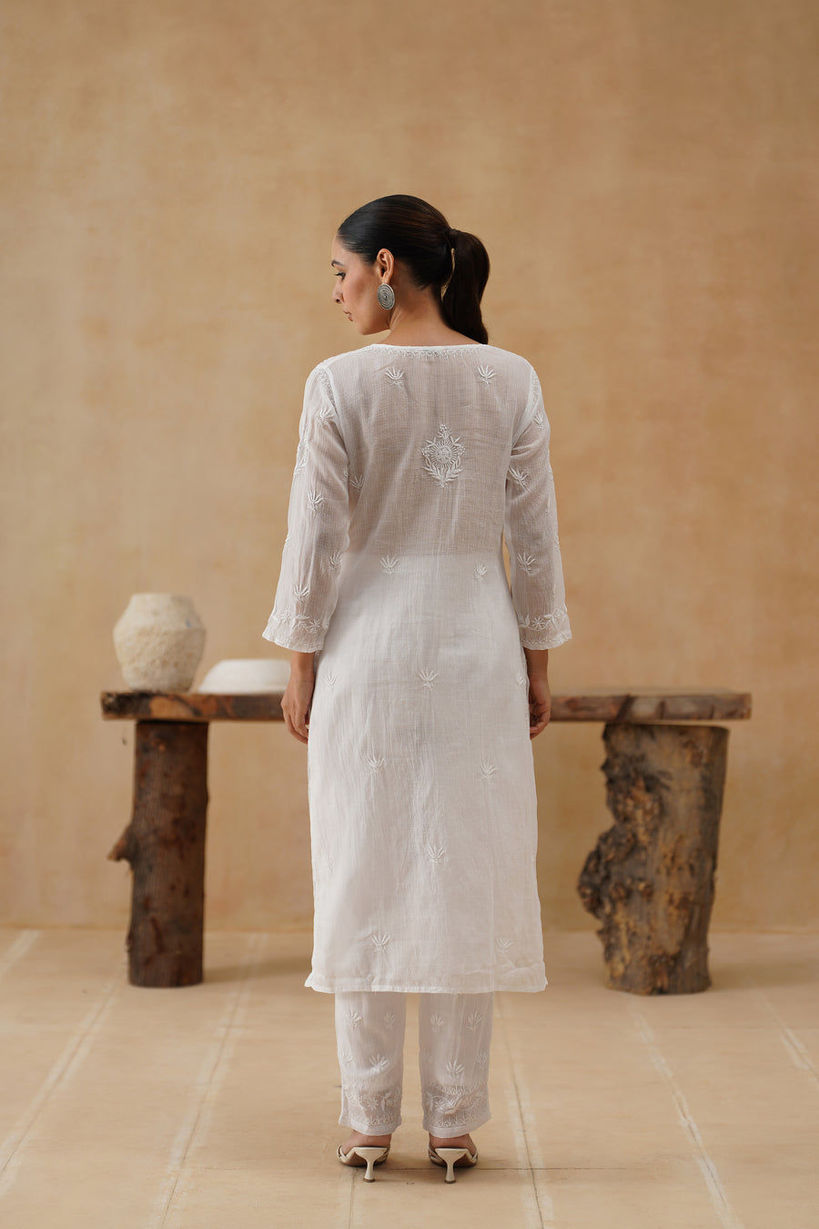 Kota Chikankari Co-ord Set - White