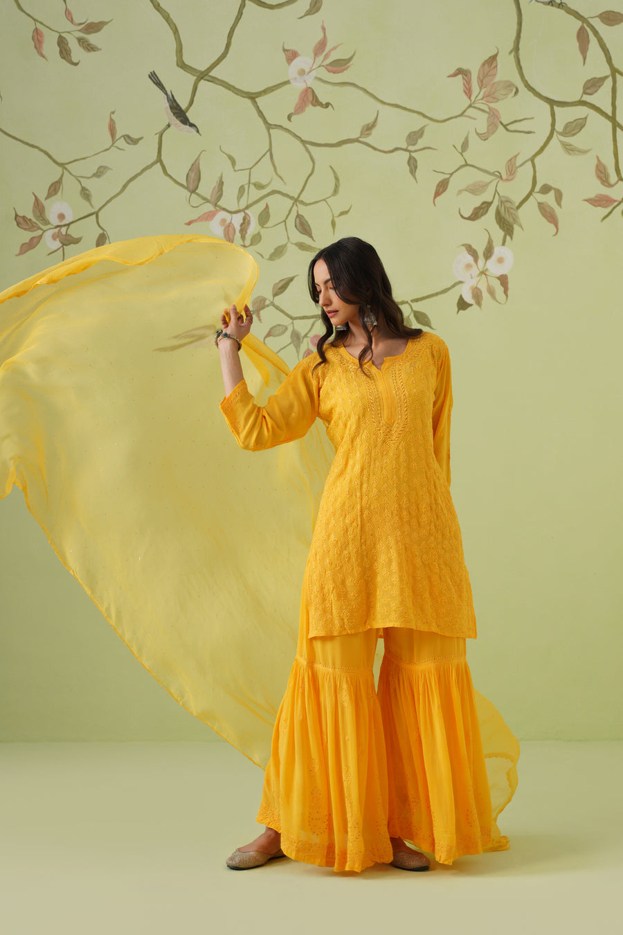 Viscose Chikankari Sharara Set - Sunshine Yellow