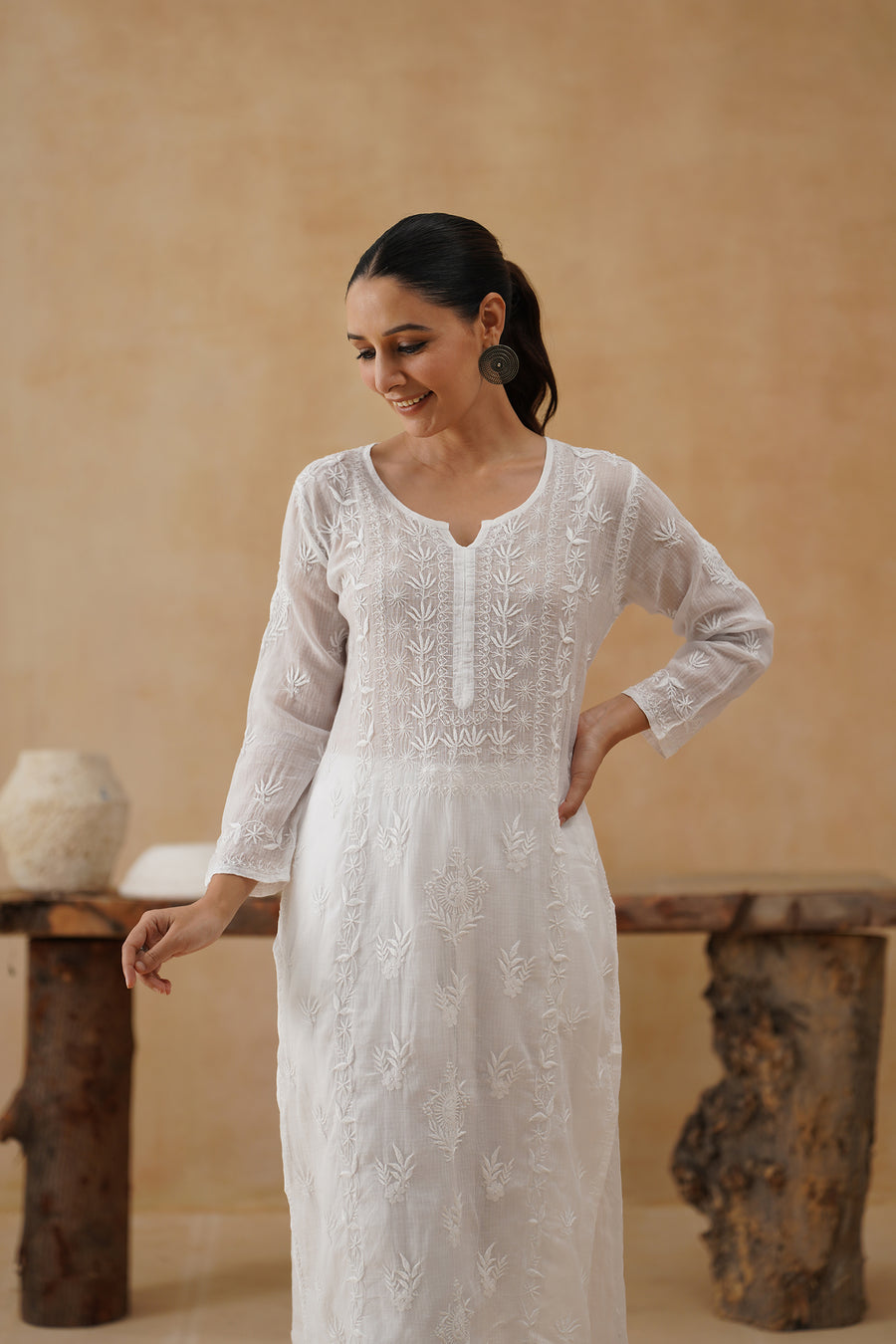 Kota Chikankari Co-ord Set - White