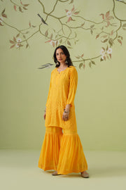 Viscose Chikankari Sharara Set - Sunshine Yellow