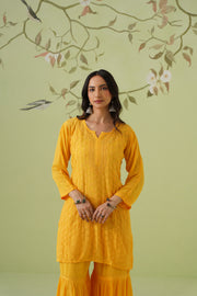 Viscose Chikankari Sharara Set - Sunshine Yellow
