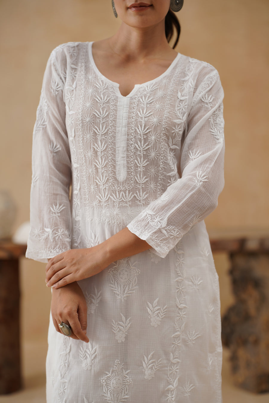 Kota Chikankari Co-ord Set - White