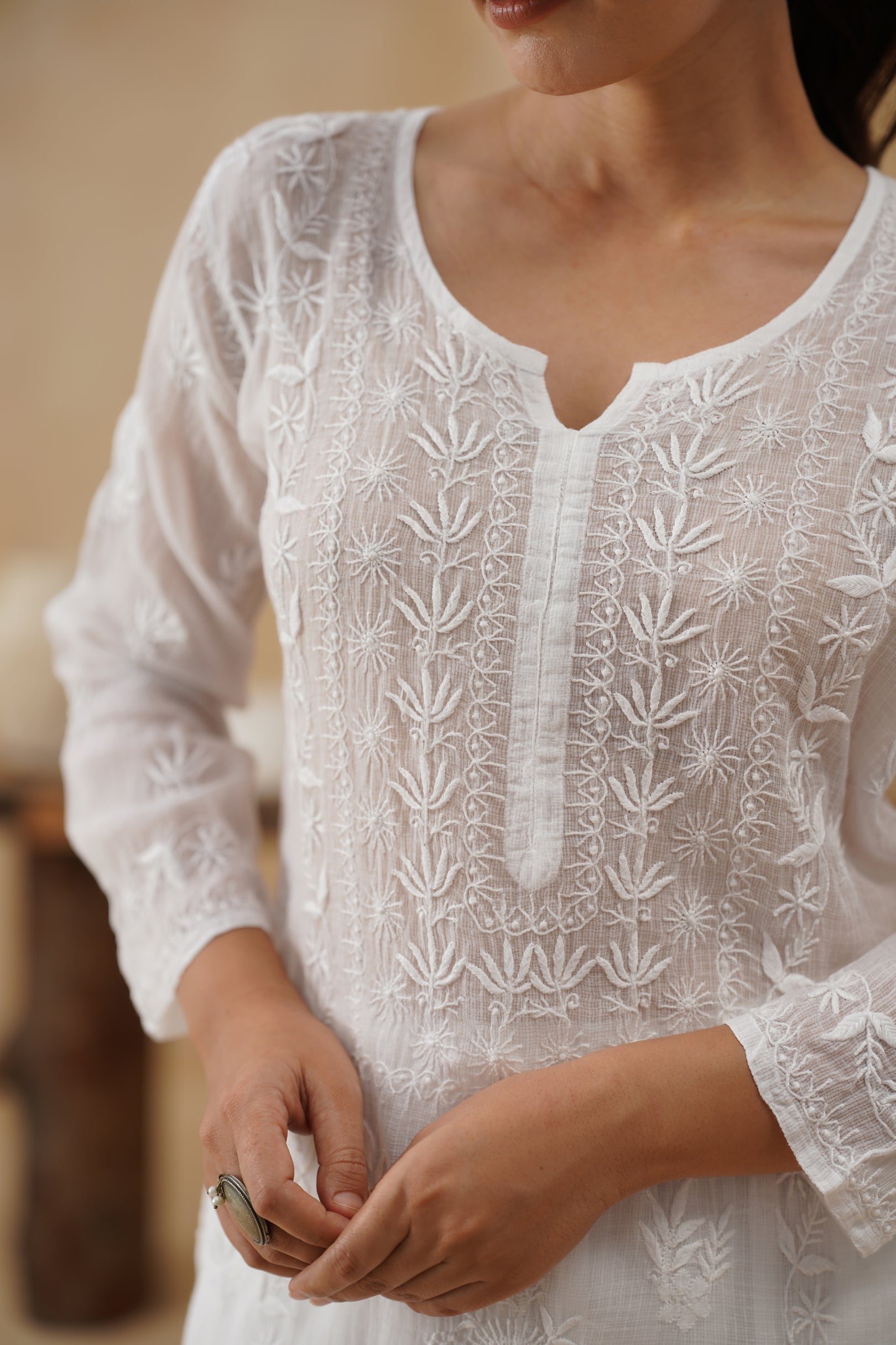 Kota Chikankari Co-ord Set - White
