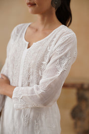 Kota Chikankari Co-ord Set - White