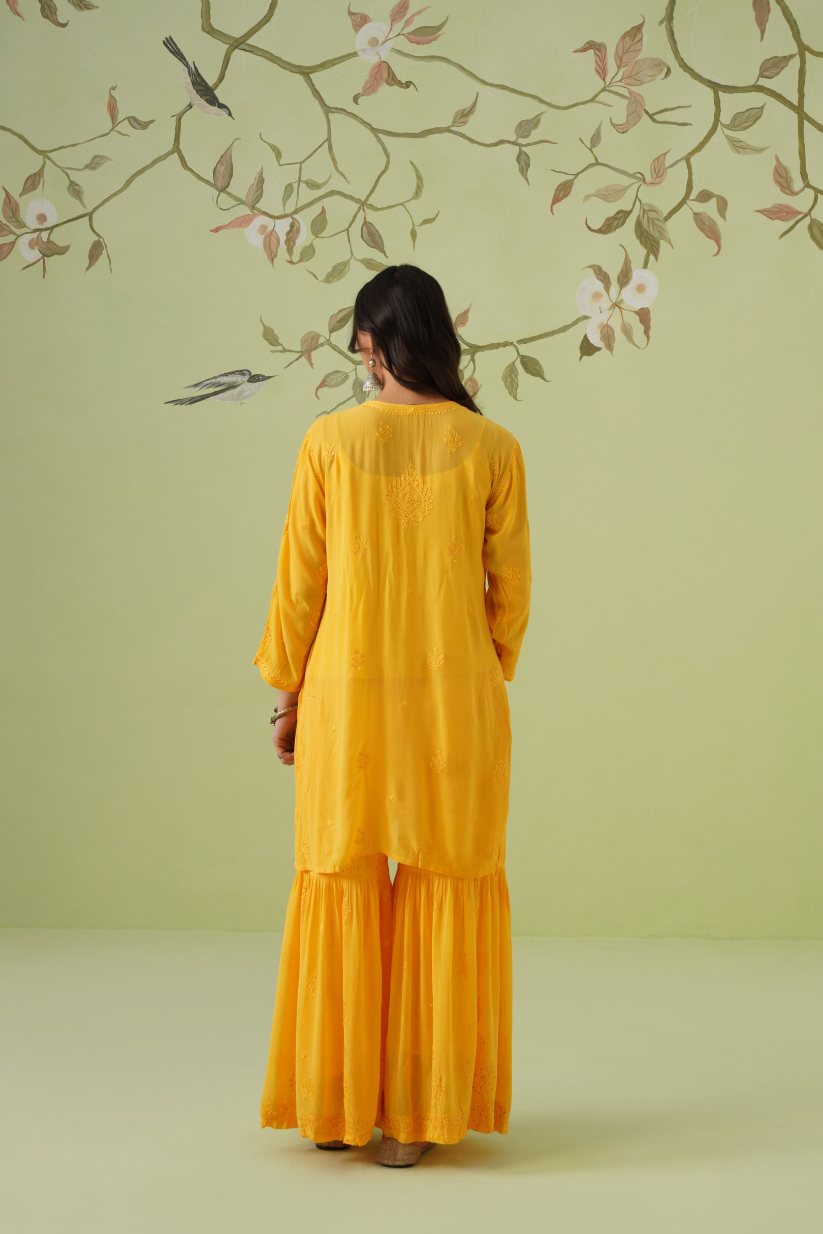 Viscose Chikankari Sharara Set - Sunshine Yellow
