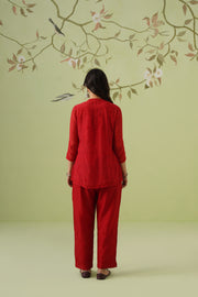 Chanderi Chikankari Co-ord Set - Blood Red