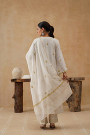 Mul Chikankari 3 pc Suit - White and Ochre
