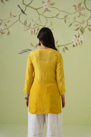 Muslin Chikankari Short Kurti - Ombre Mustard Yellow