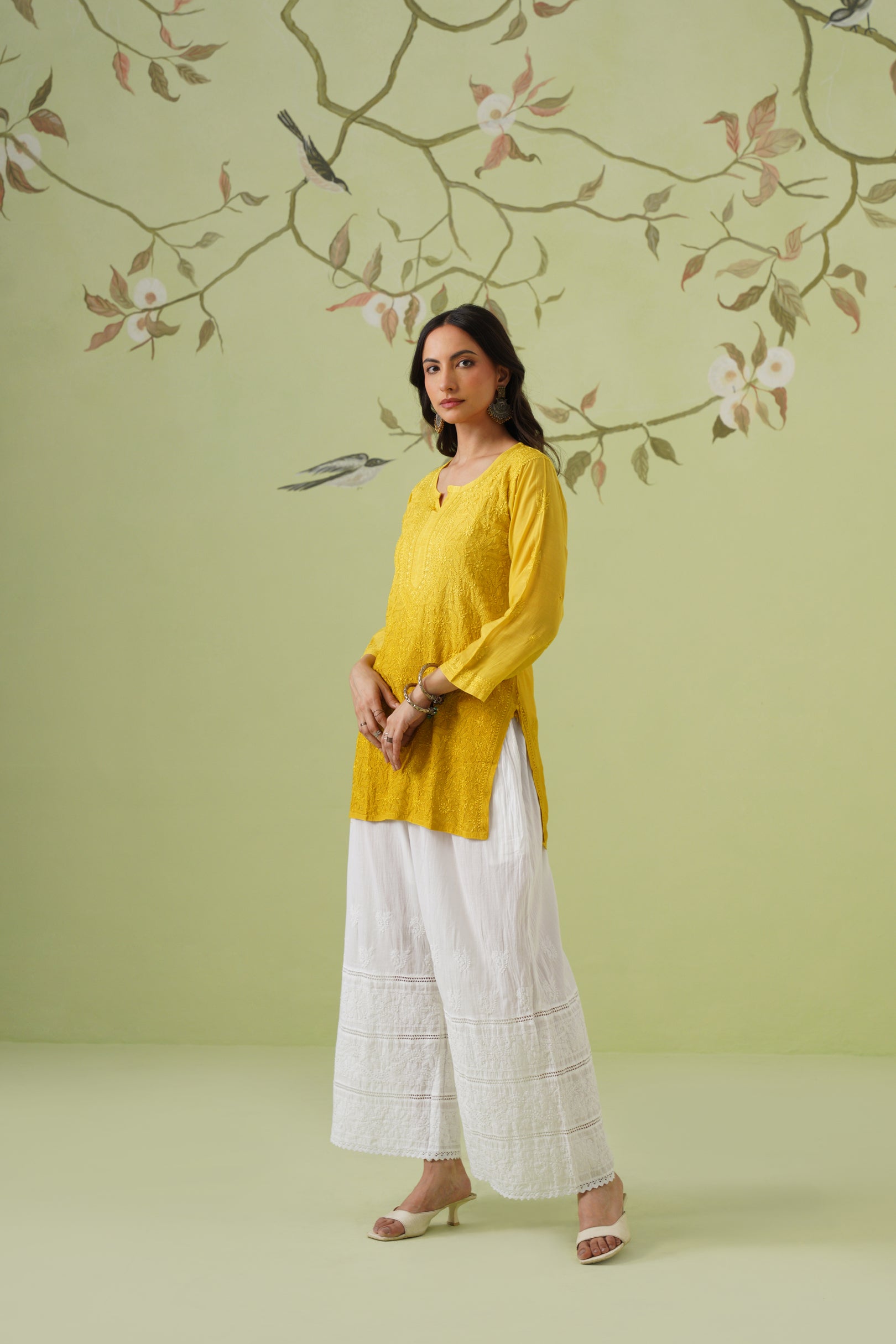 Muslin Chikankari Short Kurti - Ombre Mustard Yellow