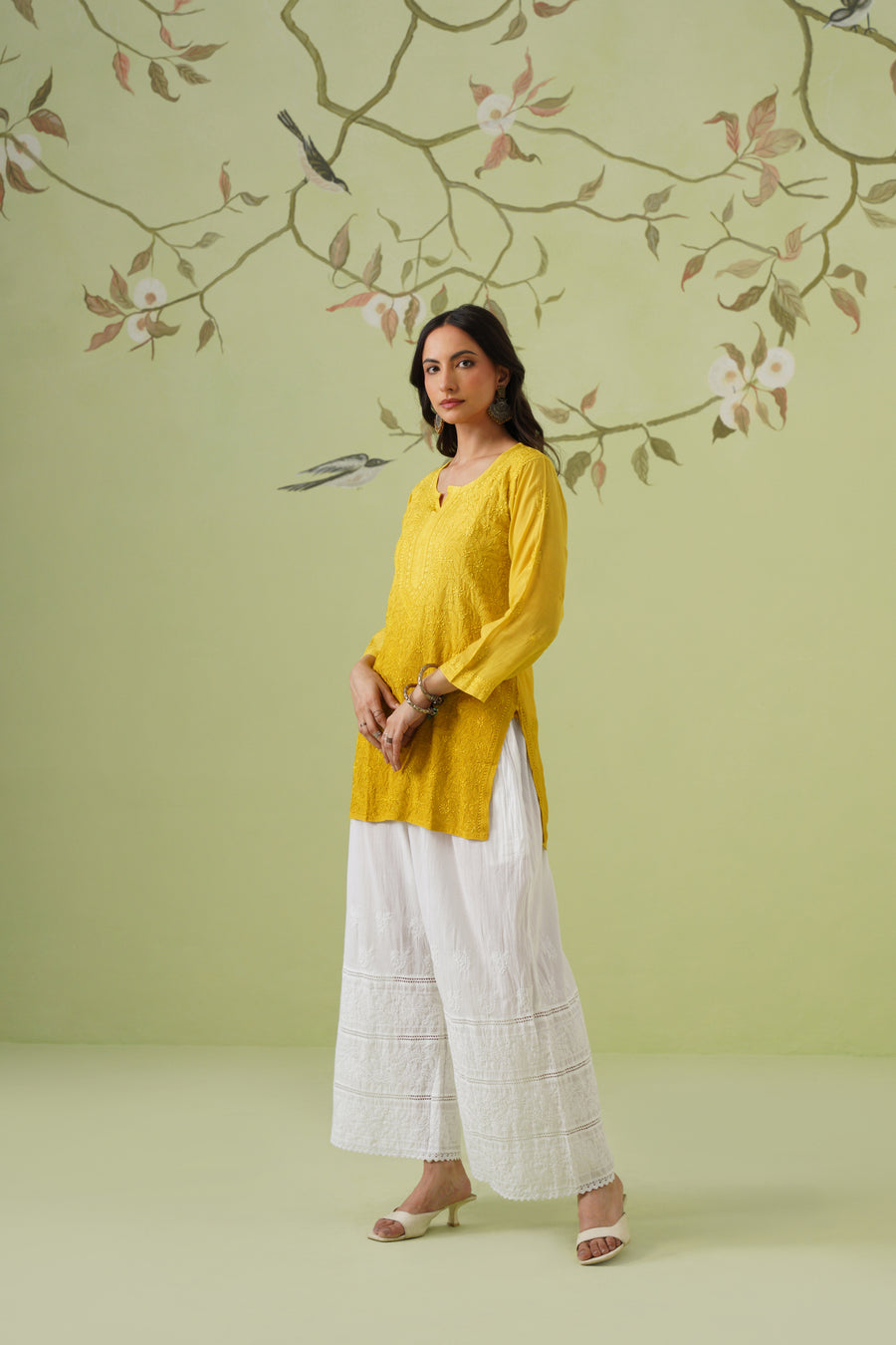 Muslin Chikankari Short Kurti - Ombre Mustard Yellow