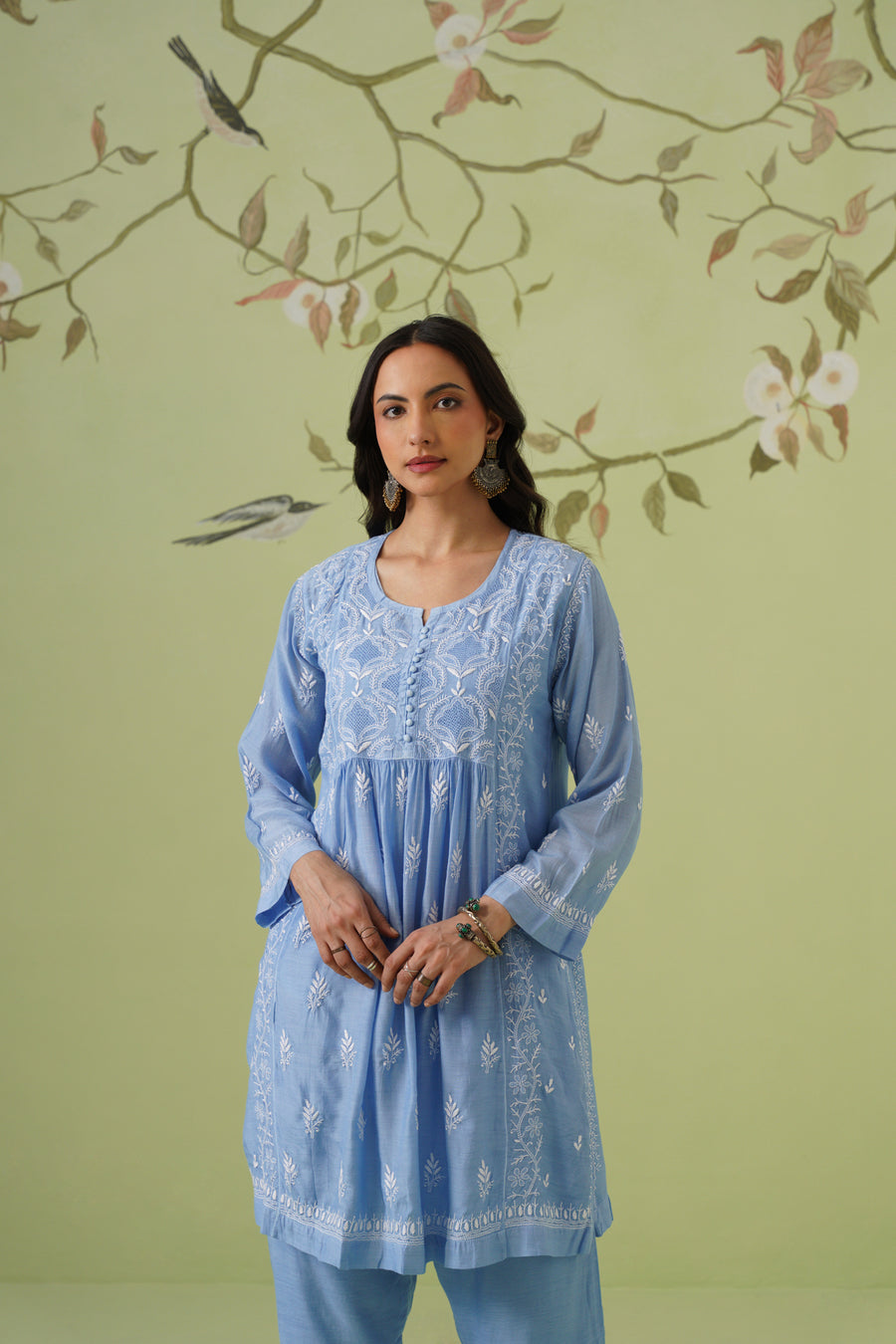 Muslin Chikankari Co-ord Set - Blue