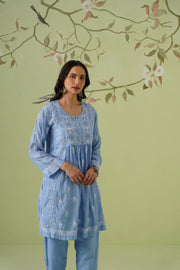 Muslin Chikankari Co-ord Set - Blue